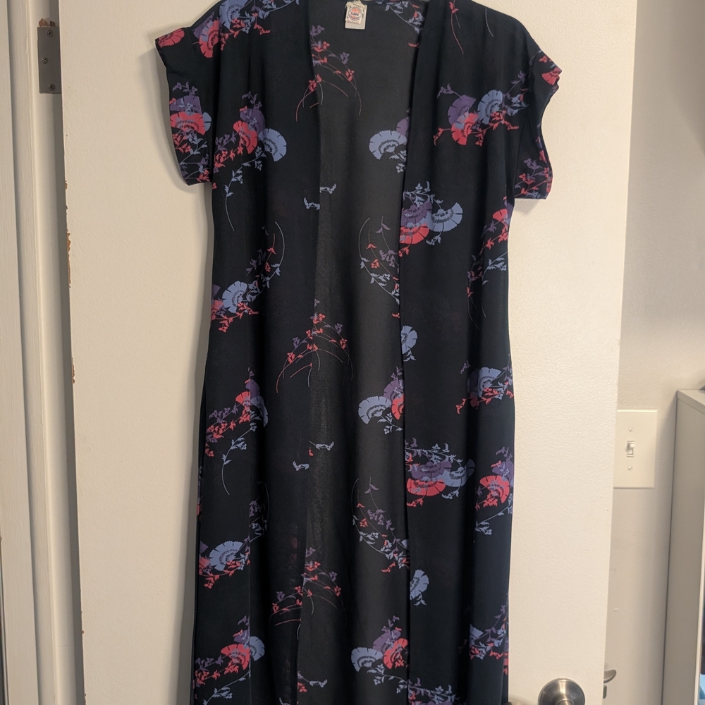 Vintage Painted Floral Black Kimono